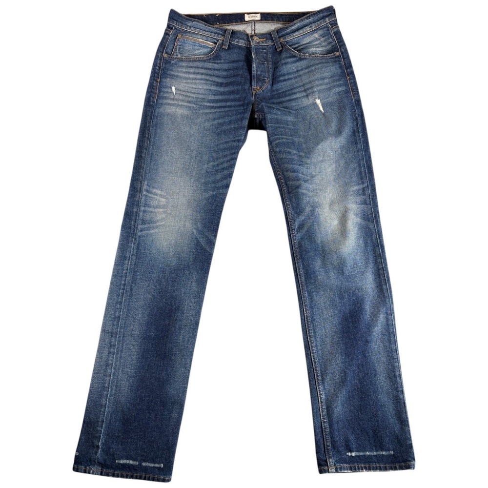 Hudson Jeans Womens‎ 34 Blue Straight Relaxed Premium Distressed Buttonfly Rodeo